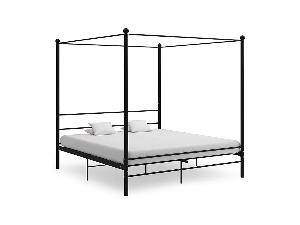 Cadre de lit à baldaquin sans matelas noir métal 180x200 cm
