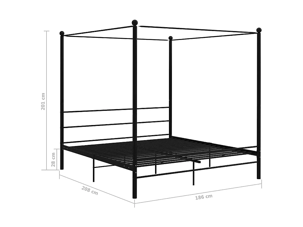 Cadre de lit à baldaquin sans matelas noir métal 180x200 cm