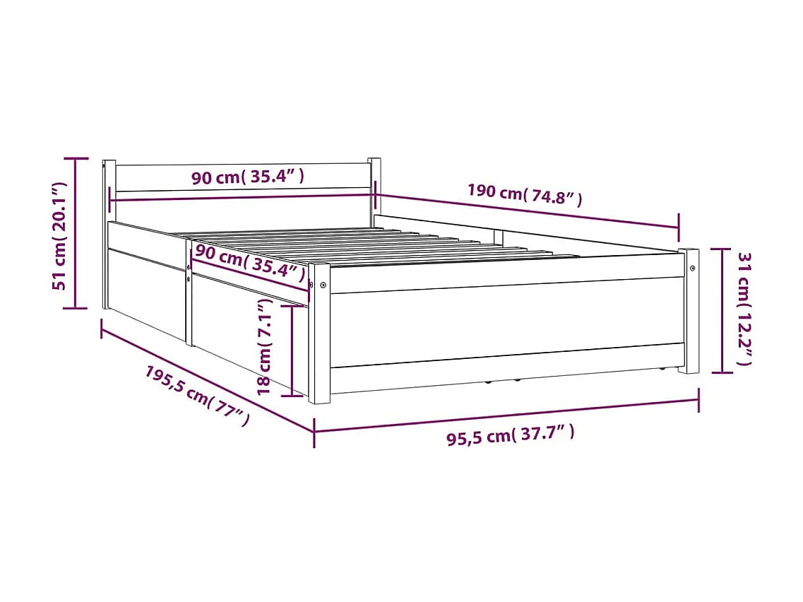 Bedframe met lades wit 90x190 cm