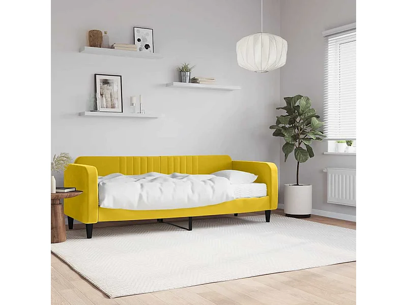 Sofá-cama com colchão 80x200 cm veludo amarelo
