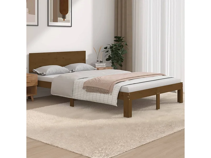 Estrutura cama pequena de casal 120x190 cm madeira castanho-mel
