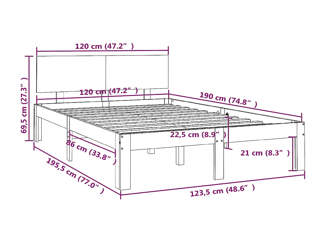 Cadre de lit sans matelas marron miel 120x190 cm