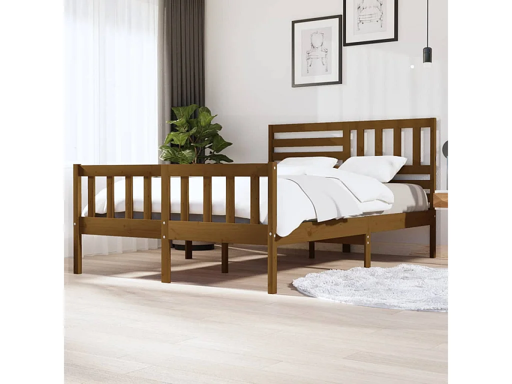 Cadre de lit sans matelas marron miel bois massif