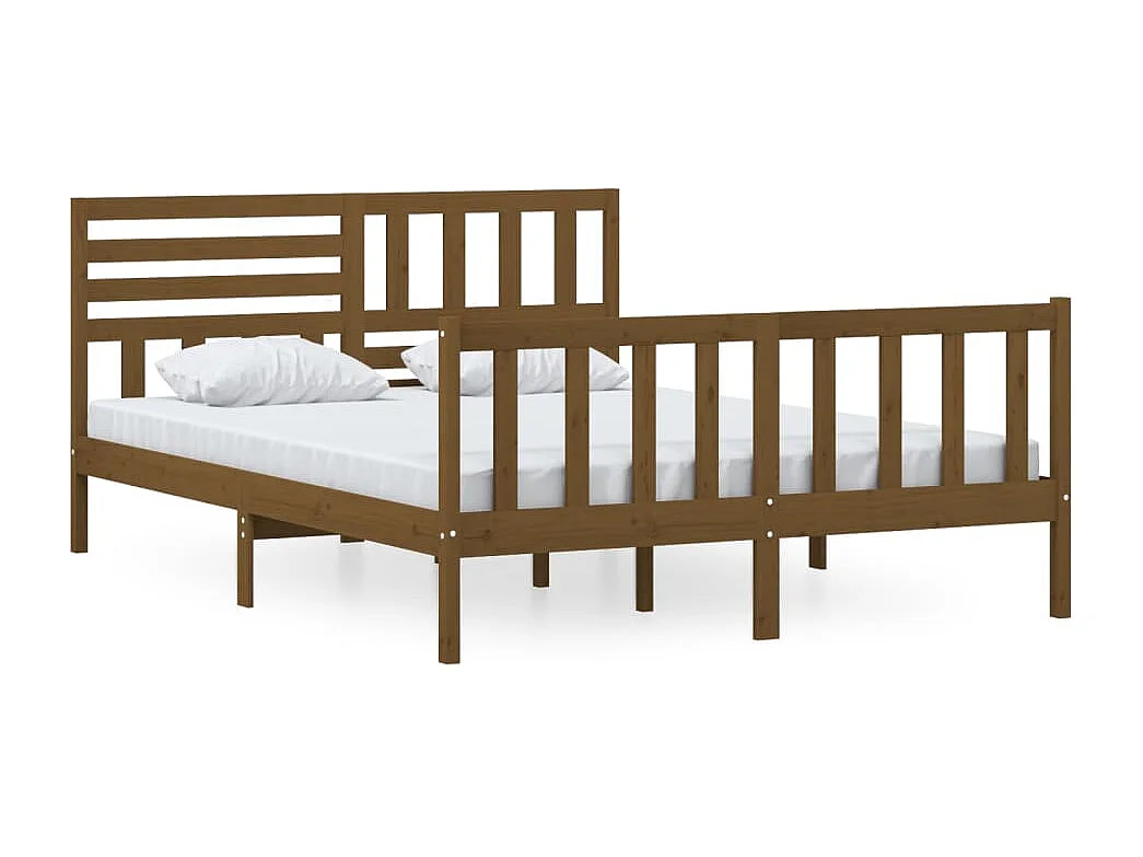 Cadre de lit sans matelas marron miel bois massif
