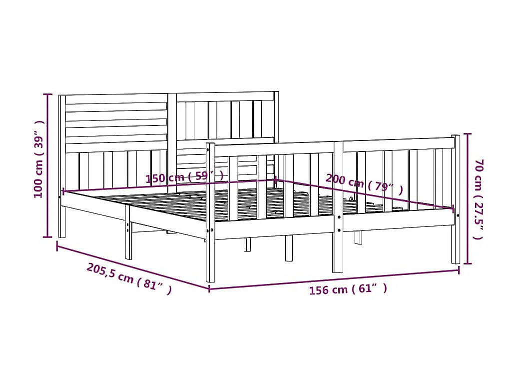 Cadre de lit sans matelas marron miel bois massif