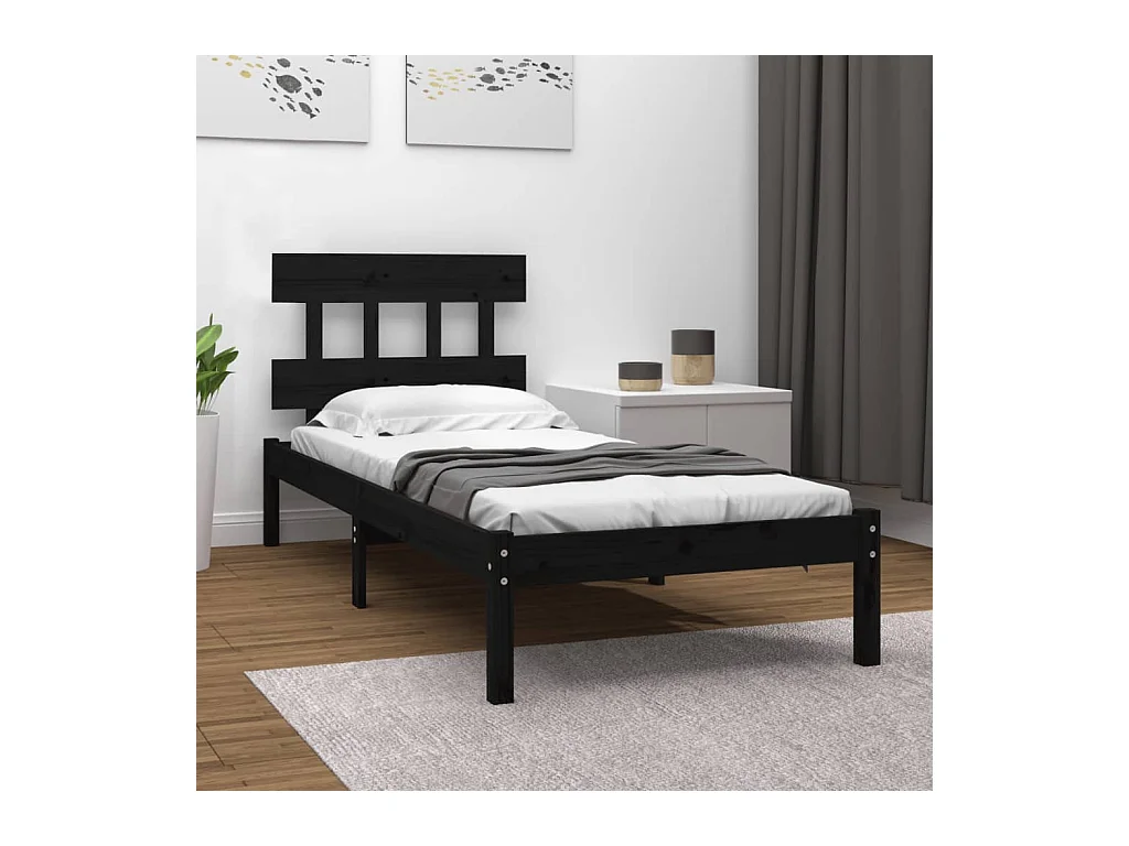 Cadre de lit sans matelas noir 100x200 cm bois massif