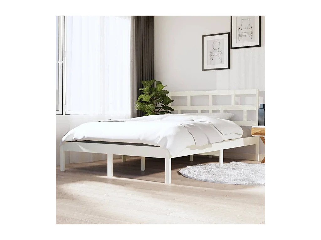 Cadre de lit sans matelas blanc bois massif 140x190 cm