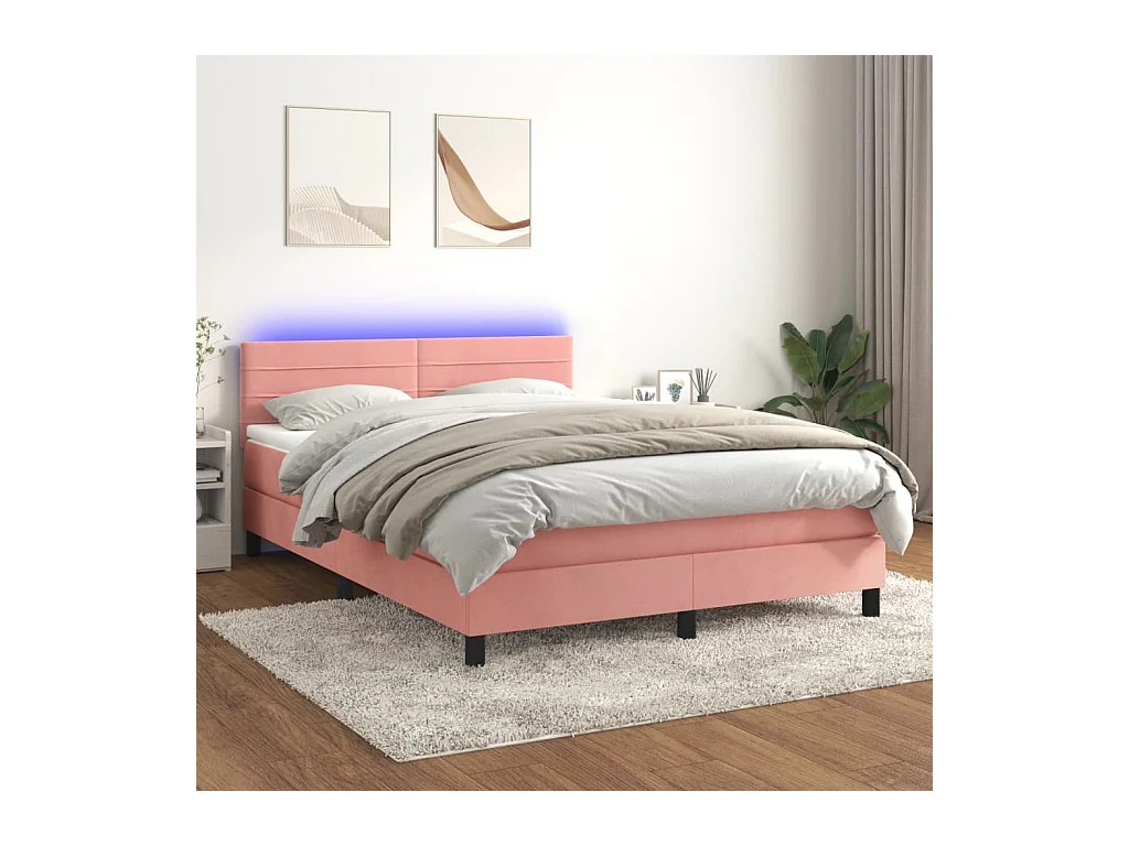 Sommier à lattes de lit avec matelas et LED Rose 140x190 cm