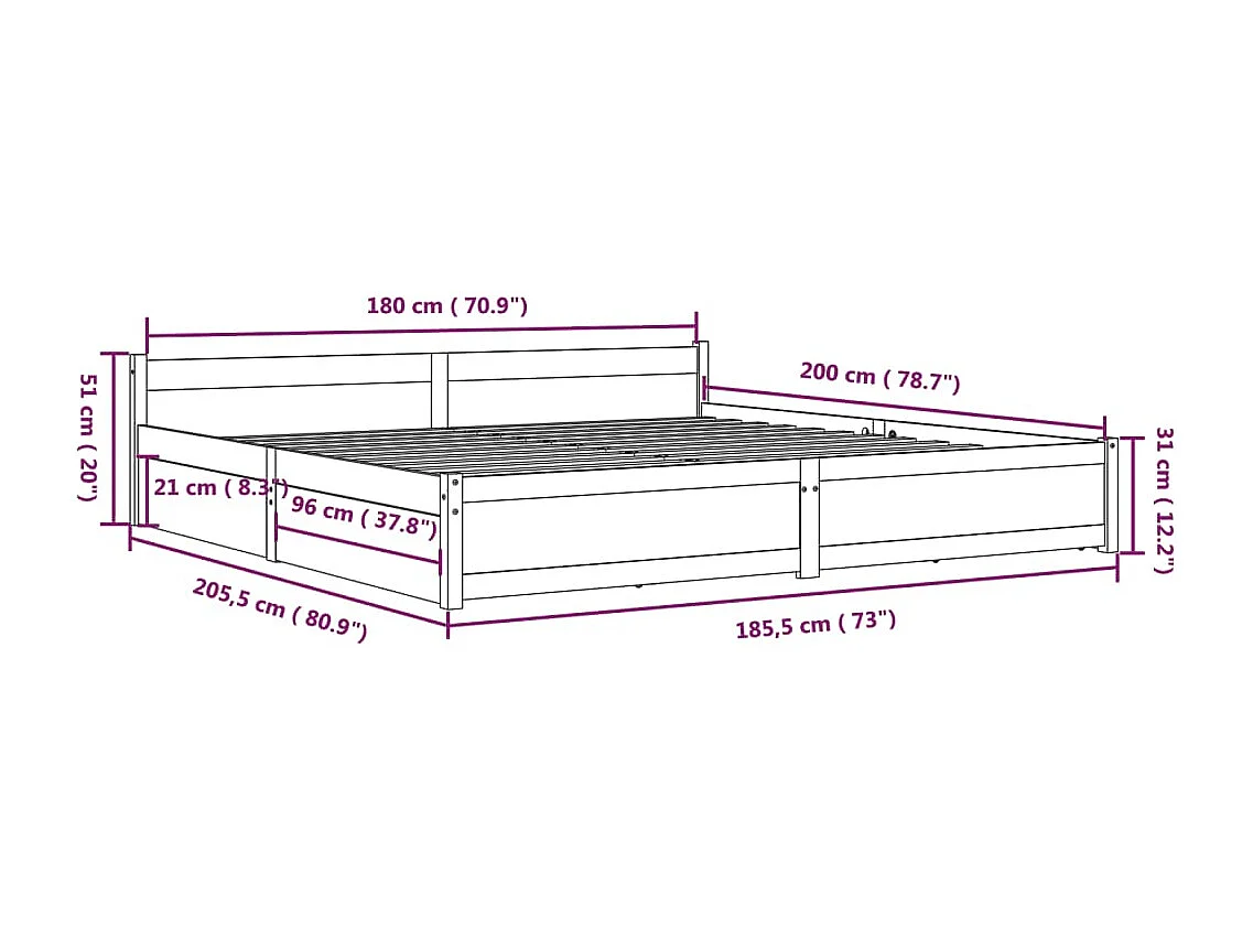 Giroletto con Cassetti Bianco 150x200 cm Super King
