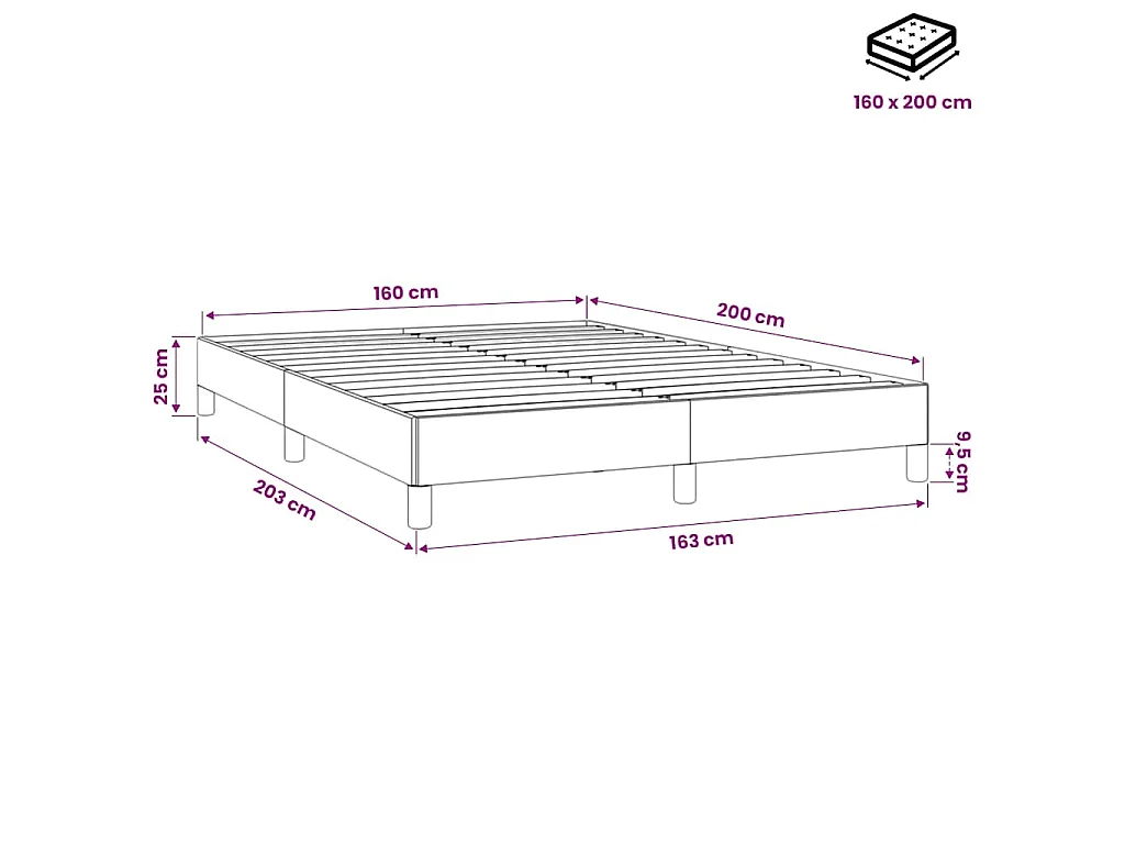 Cadre de lit sans matelas rose 160x200 cm velours