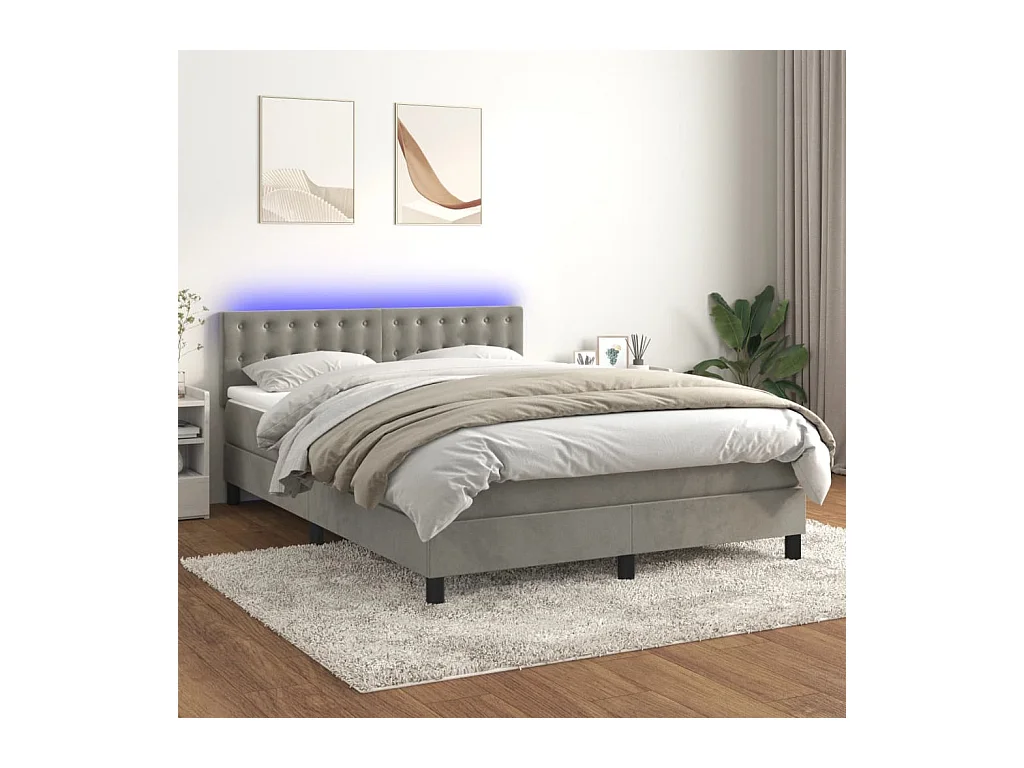 Sommier à lattes de lit avec matelas LED Gris clair 140x190 cm