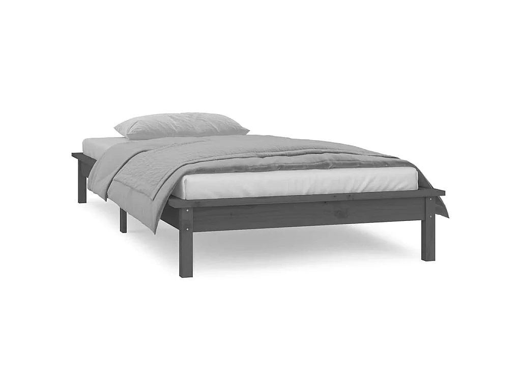 Cadre de lit à LED sans matelas gris 90x190 cm bois massif