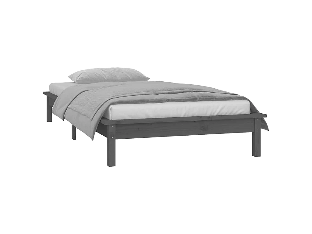 Cadre de lit à LED sans matelas gris 90x190 cm bois massif