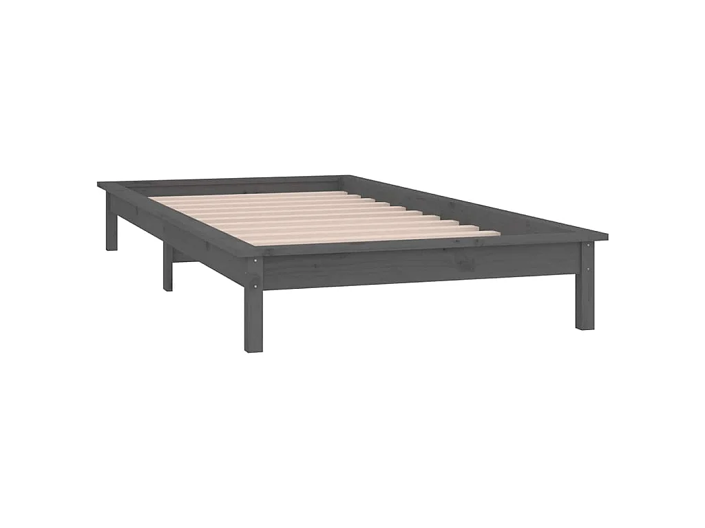 Cadre de lit à LED sans matelas gris 90x190 cm bois massif