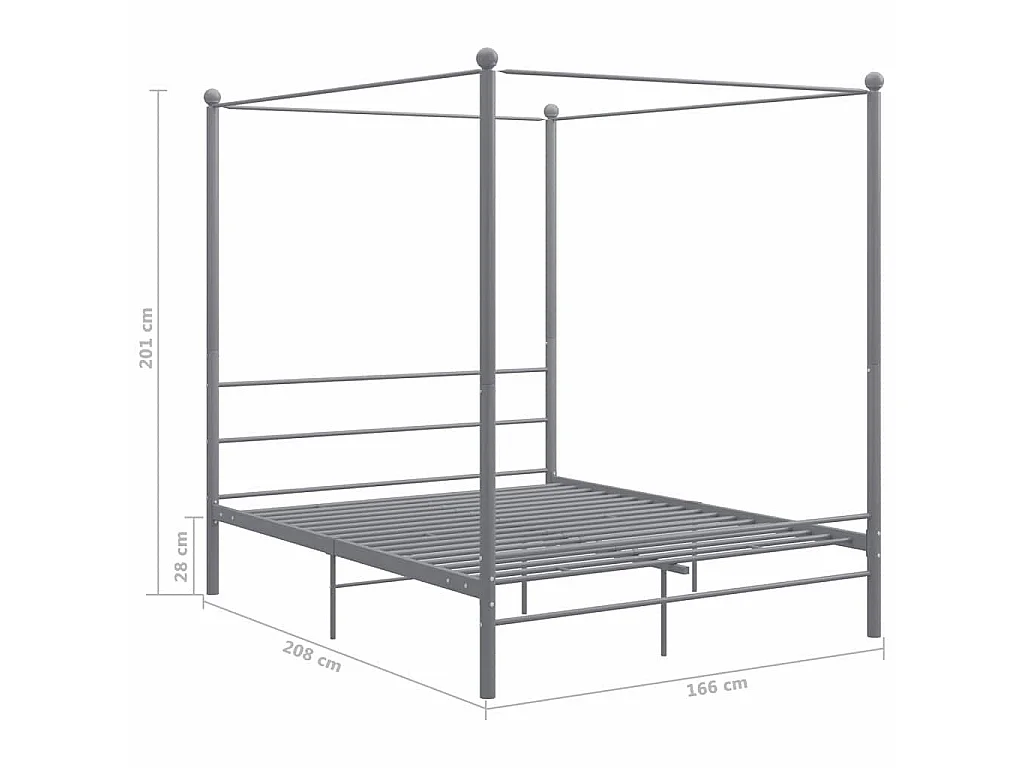 Cadre de lit à baldaquin sans matelas gris métal 160x200 cm