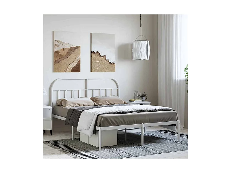 Bedframe met hoofdbord metaal wit 135x190 cm