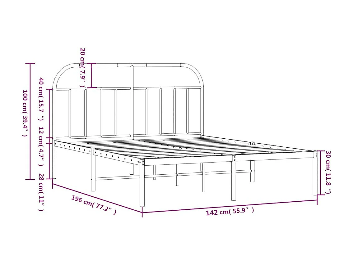 Bedframe met hoofdbord metaal wit 135x190 cm