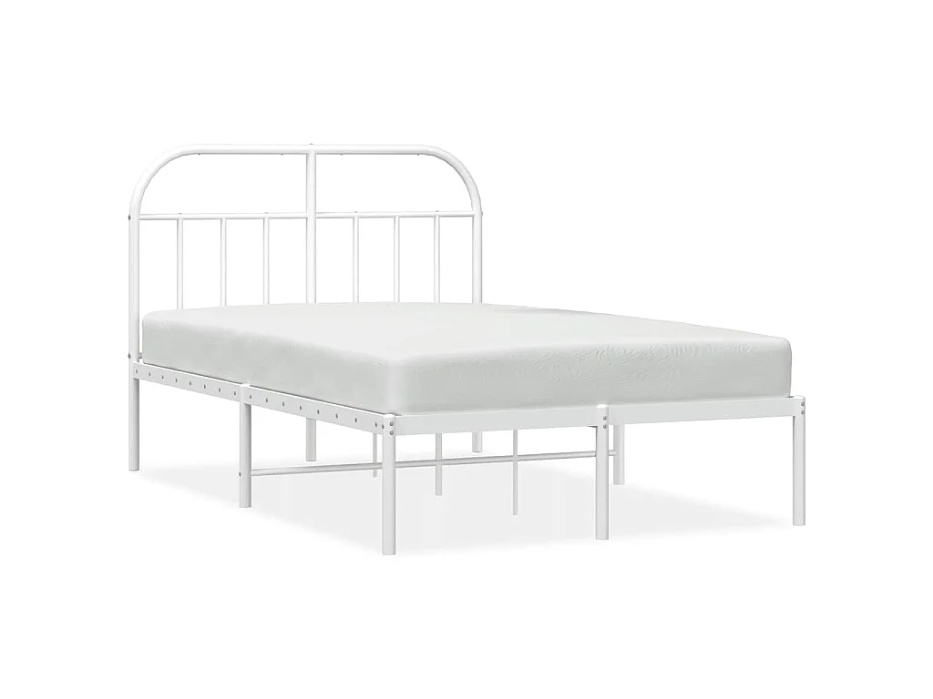 Cadre de lit métal sans matelas et tête de lit blanc 135x190 cm