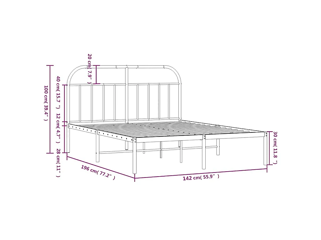 Cadre de lit métal sans matelas et tête de lit blanc 135x190 cm
