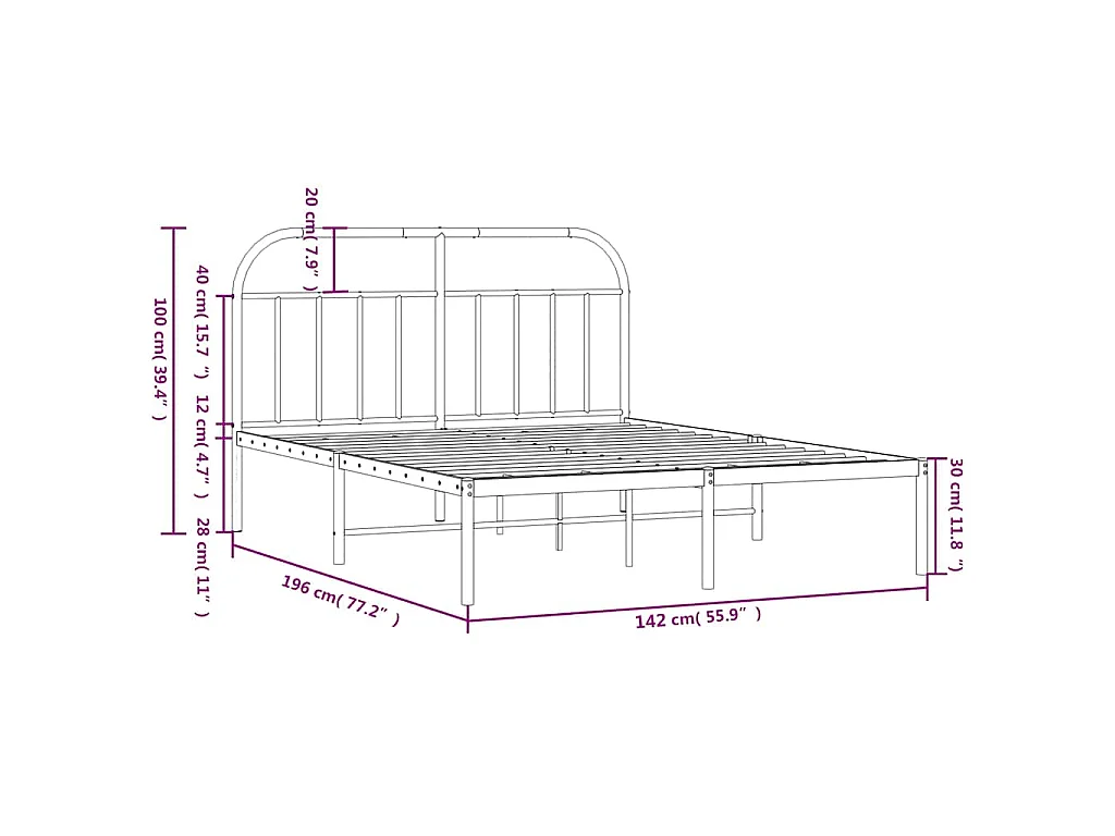 Bettgestell mit Kopfteil Metall Weiß 135x190 cm