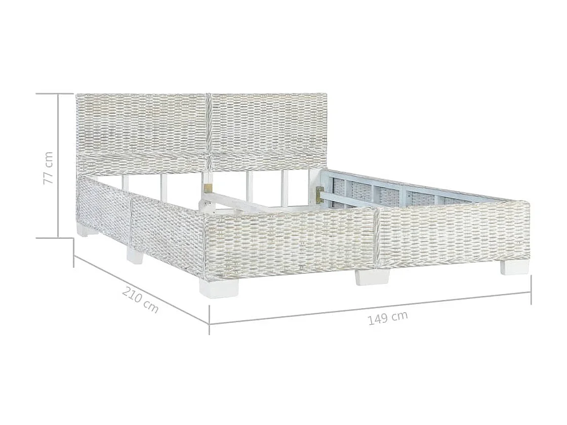 Bettgestell Grau Natur Rattan 140 x 200 cm