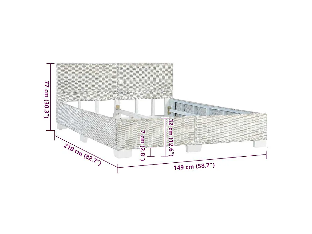 Cadre de lit sans matelas Gris Rotin naturel 140x200 cm