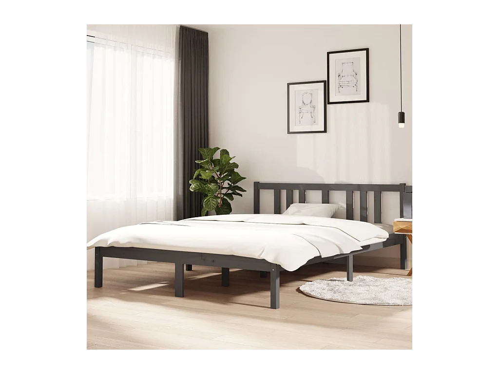 Cadre de lit sans matelas gris bois massif 140x200 cm