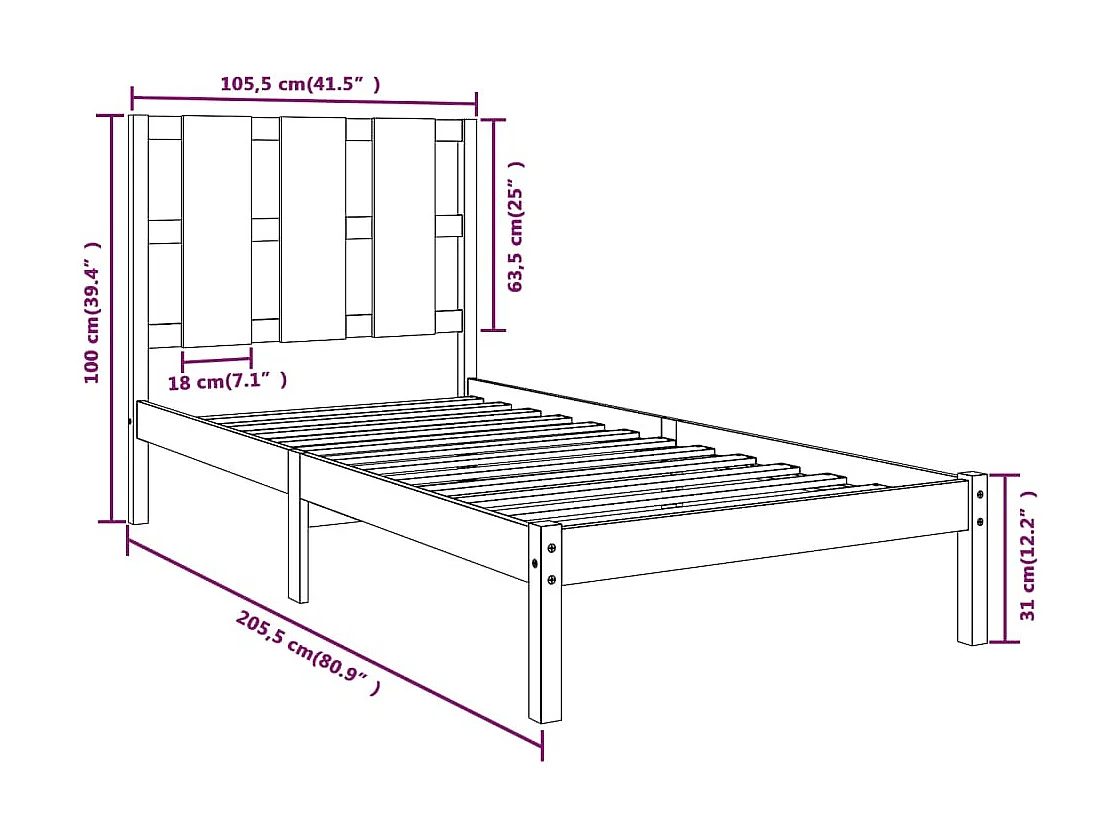 Massivholzbett ohne Matratze 100x200 cm Kiefernholz