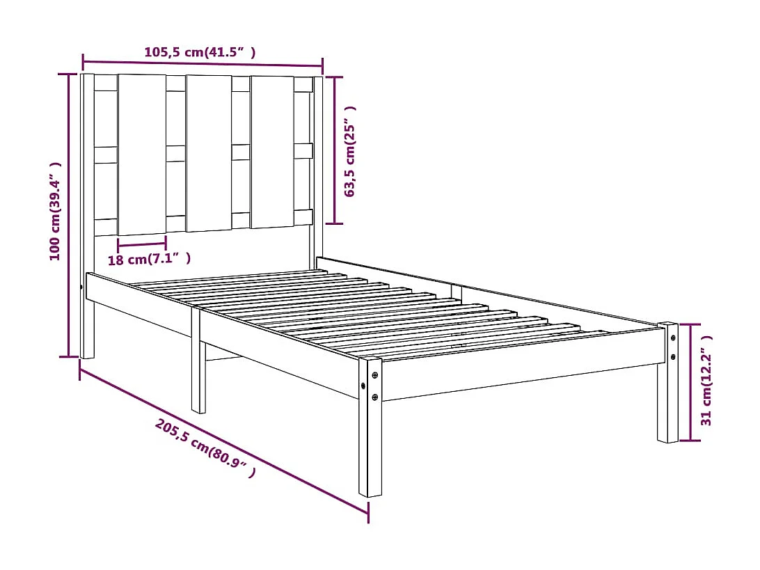 Massivholzbett ohne Matratze 100x200 cm Kiefernholz