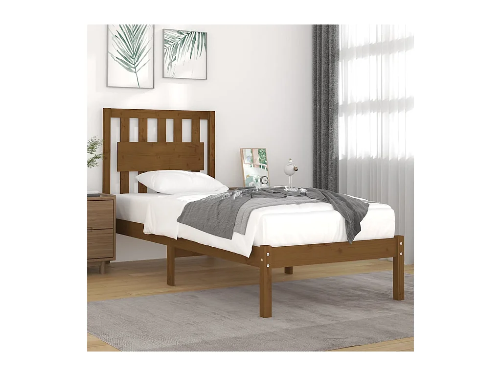 Bedframe massief grenenhout honingbruin 100x200 cm