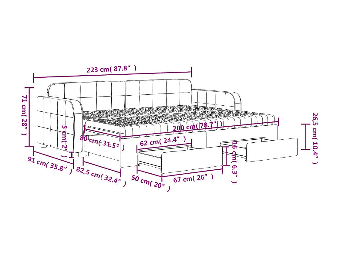 Divano Letto Estraibile con Cassetti Blu 80x200 cm in Velluto