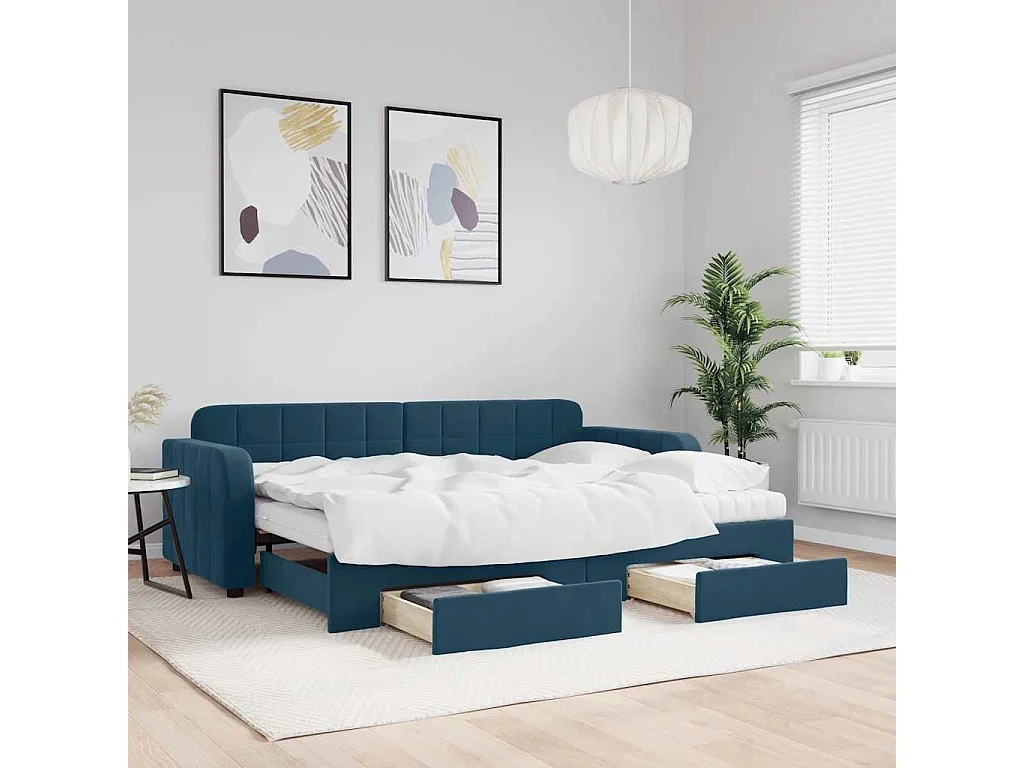 Divano Letto Estraibile con Cassetti Blu 80x200 cm in Velluto