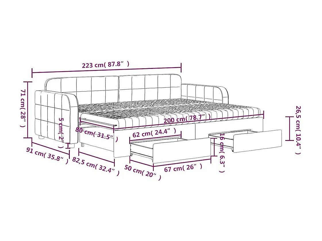 Divano Letto Estraibile con Cassetti Blu 80x200 cm in Velluto