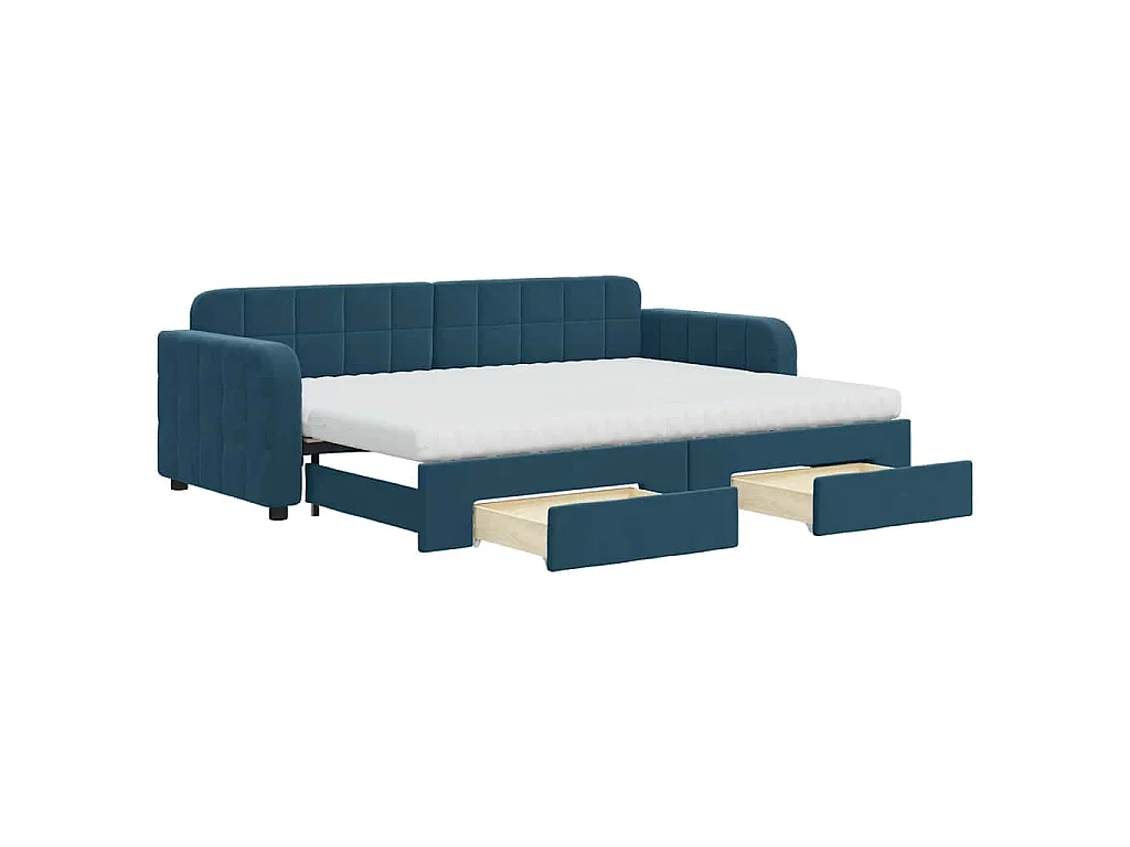 Tagesbett Ausziehbar mit Schubladen Blau 80x200 cm Samt