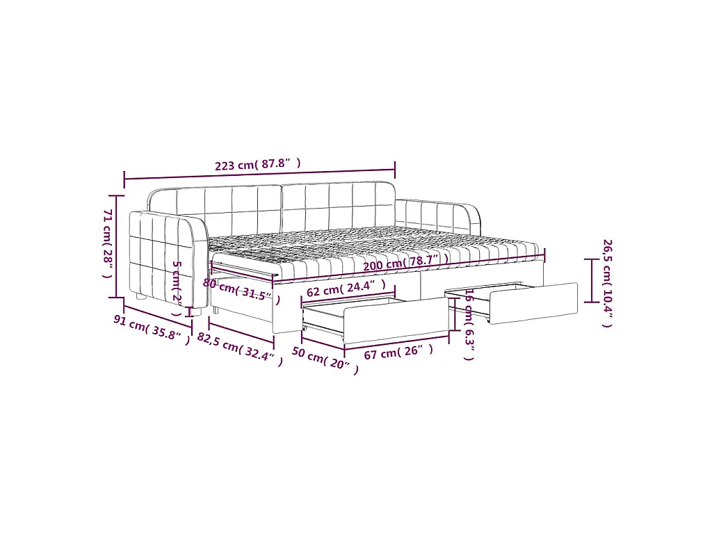 Tagesbett Ausziehbar mit Schubladen Blau 80x200 cm Samt