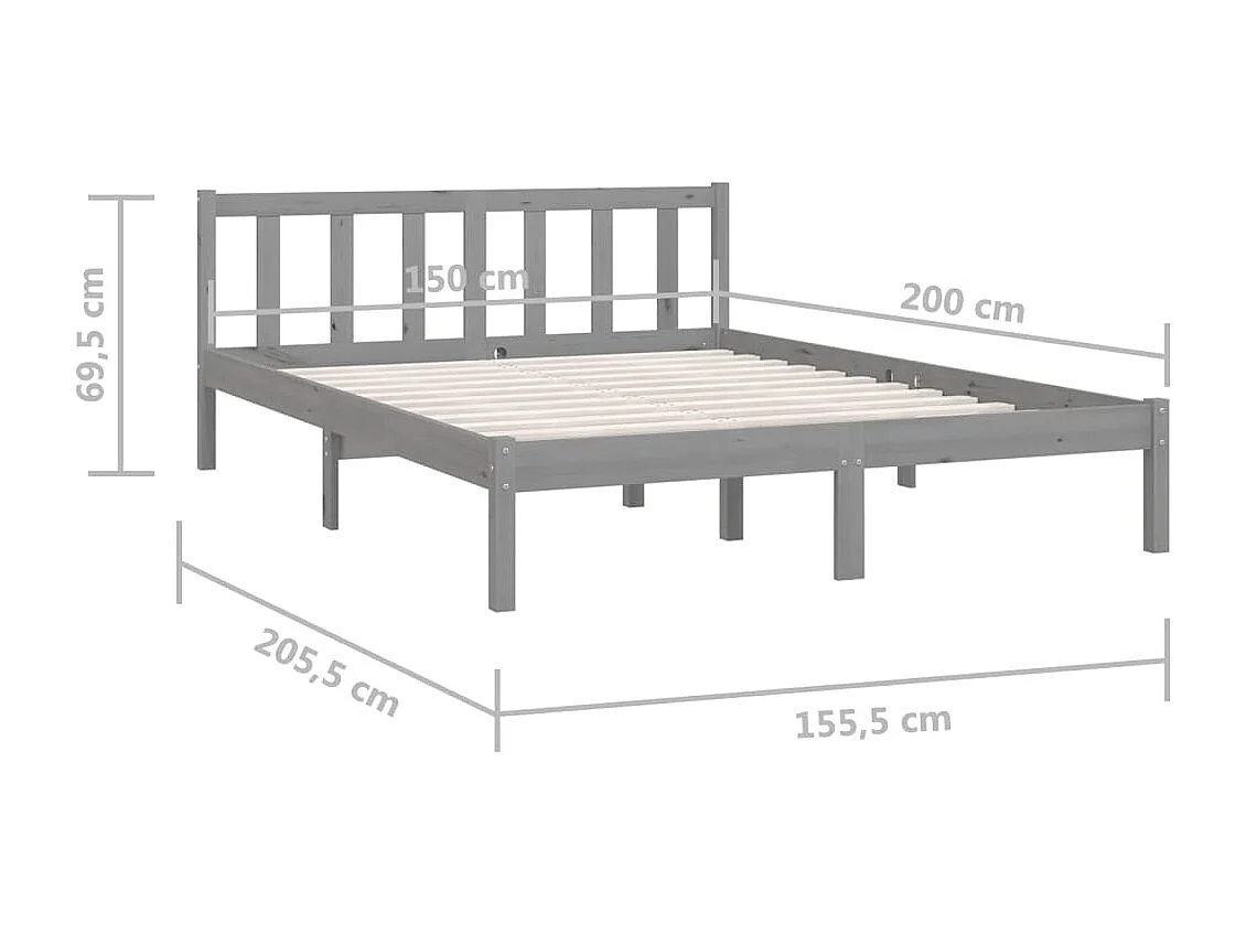 Estrutura de cama king 150x200 cm pinho maciço cinzento