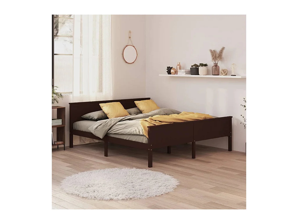 Cadre de lit sans matelas marron foncé pin massif 180x200 cm
