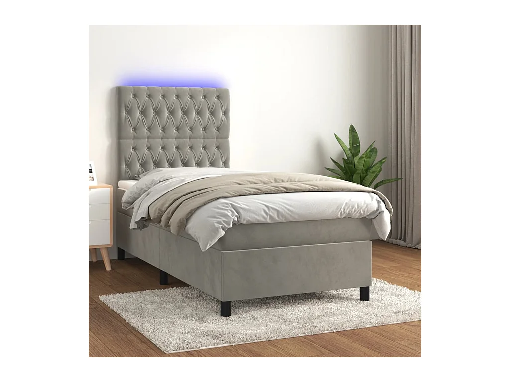 Sommier à lattes de lit et matelas et LED Gris clair 90x190 cm