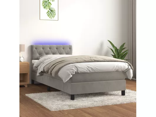 Kauf Unique Boxspringbett mit Matratze & LED Hellgrau 80x200 cm Samt