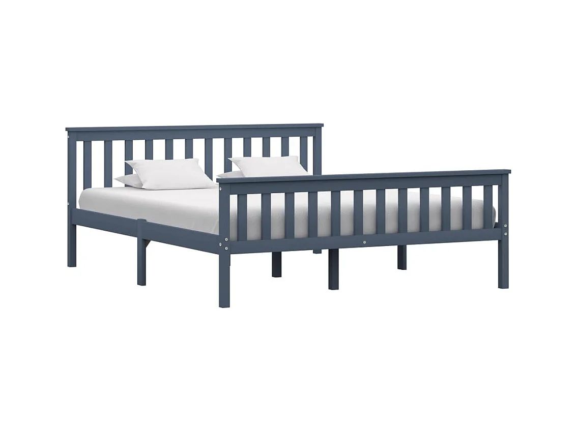 Cadre de lit sans matelas gris bois massif de pin 160x200 cm