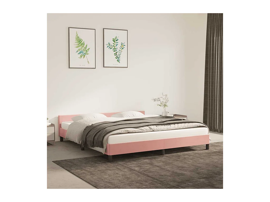 Cadre de lit et tête de lit sans matelas rose 180x200cm velours
