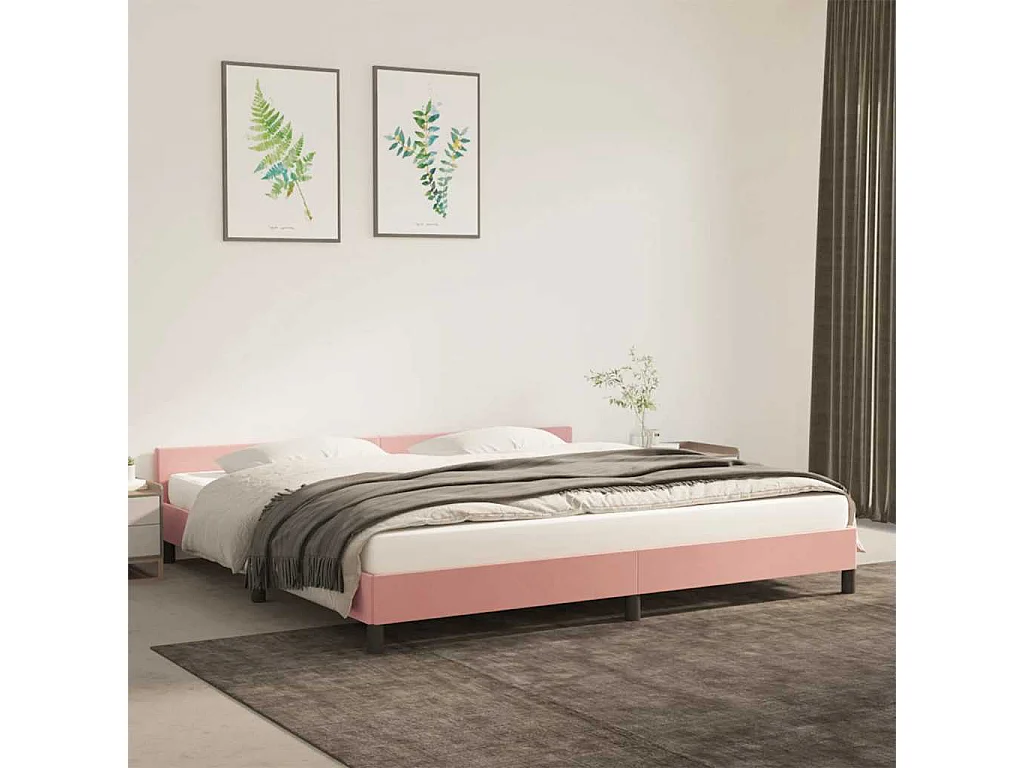 Cadre de lit et tête de lit sans matelas rose 200x200cm velours