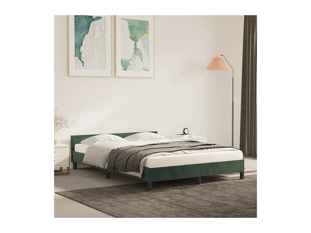Cadre de lit sans matelas vert foncé 140x190 cm velours