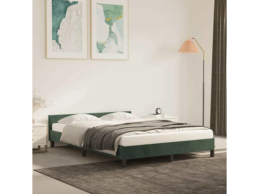 Cadre de lit sans matelas vert foncé 140x190 cm velours