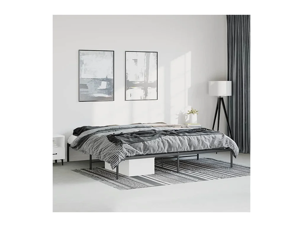 Cadre de lit métal sans matelas noir 193x203 cm