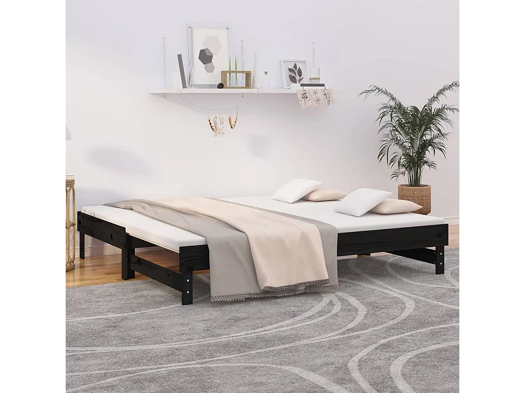 Lit coulissant sans matelas noir 2x(75x190) cm