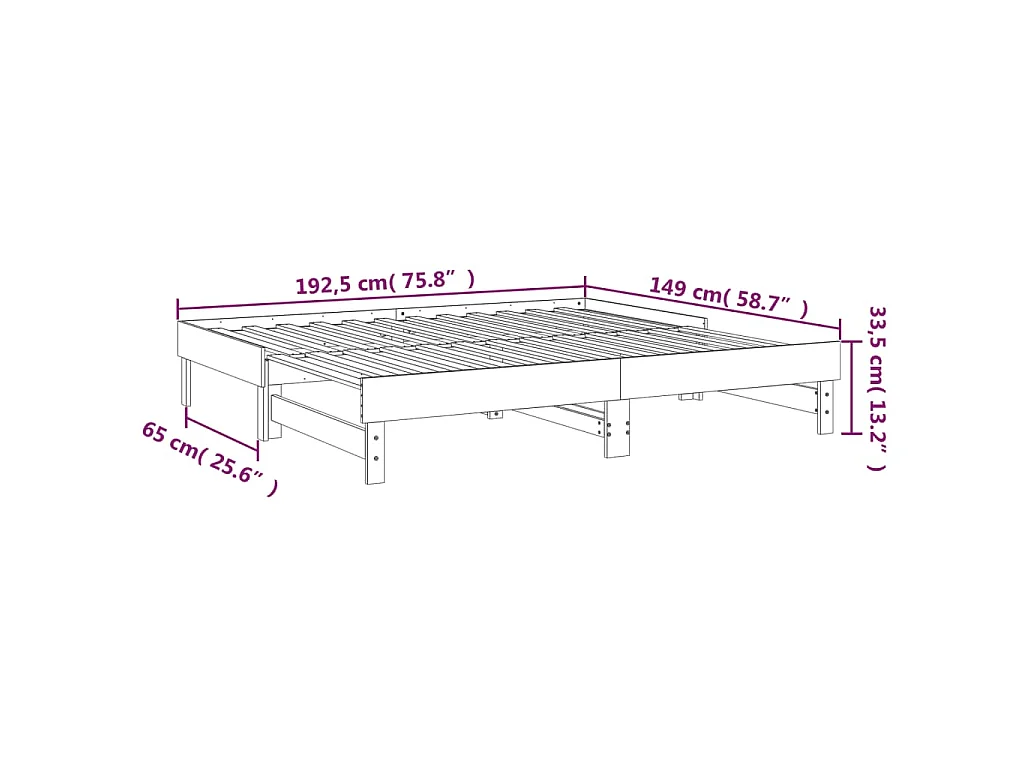 Lit coulissant sans matelas noir 2x(75x190) cm