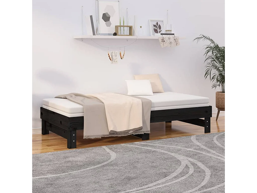 Lit coulissant sans matelas noir 2x(75x190) cm