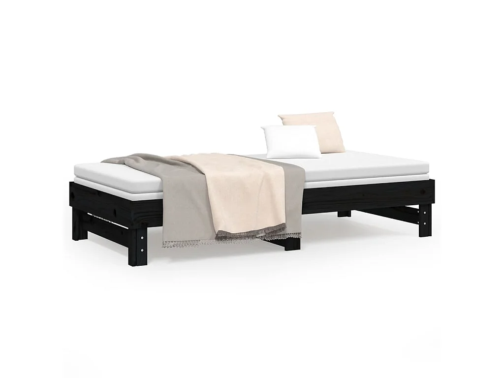 Lit coulissant sans matelas noir 2x(75x190) cm