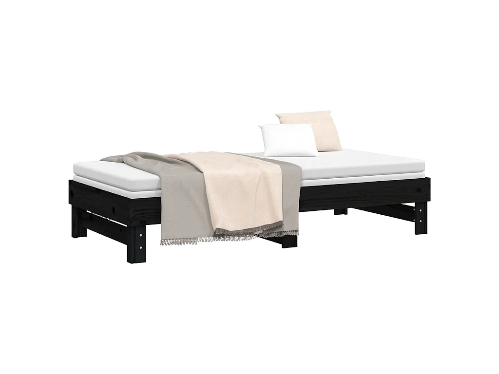 Lit coulissant sans matelas noir 2x(75x190) cm